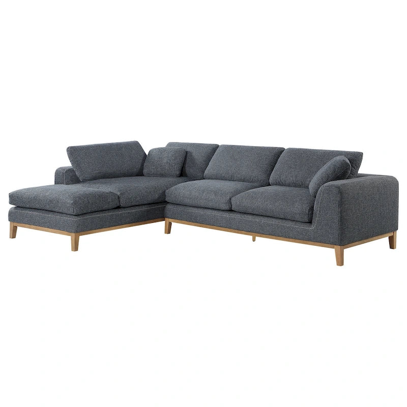 2 Piece L Shaped Modular Sectional Sofa with 2 Pillows, Woven Gray Fabric