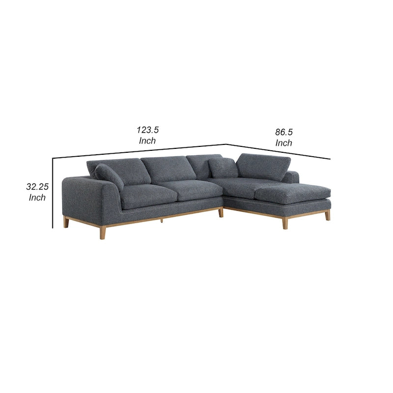 2 Piece L Shaped Modular Sectional Sofa with 2 Pillows, Woven Gray Fabric